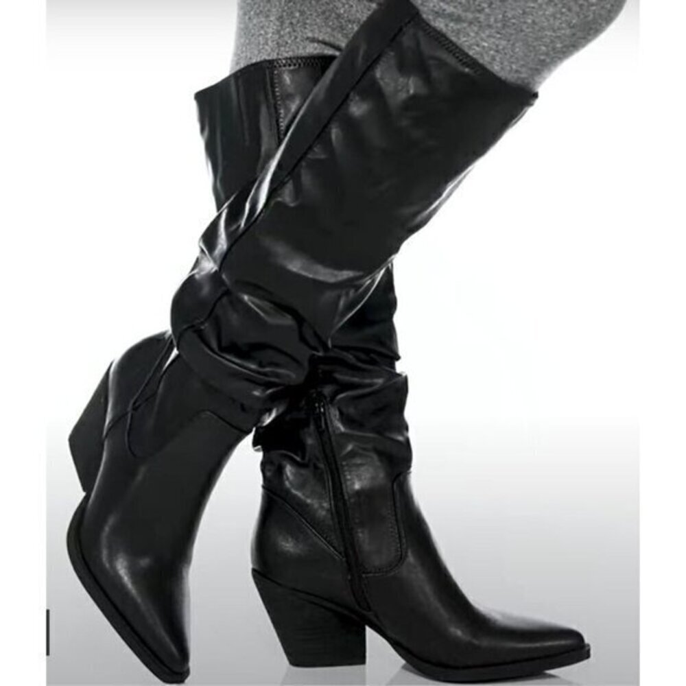 Zodiac Riau Black Faux Leather Slouch Knee High Pointed Toe Boot Size 8.5